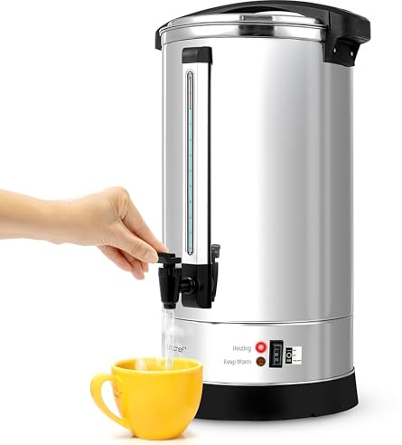 NutriChef Water Boiler and Hot Water Dispenser, 19L Electric Beverage Dispenser with Safety Lock Lid, Non-Drip Tap, Warm Function, Food Grade Stainless Steel, Home & Commercial Use, 19x9x9, Silver