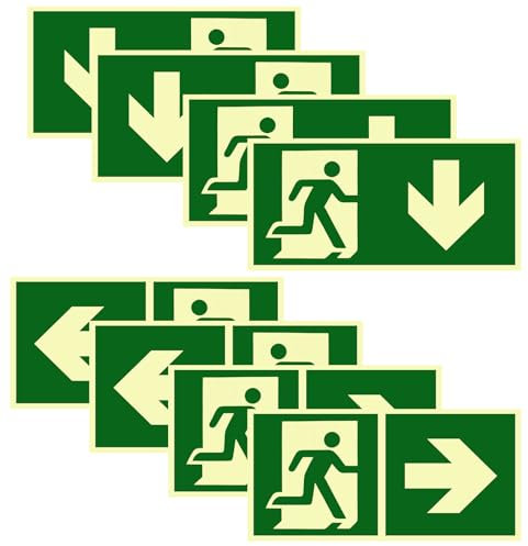 8 Stück Notausgangsschild Nachleuchtend Selbstklebend Fluchtwegschilder PVC Notausgang Schild Fluchtwegschilder Nachleuchtend Hochwertiges Notausgangsschild (300x150mm)
