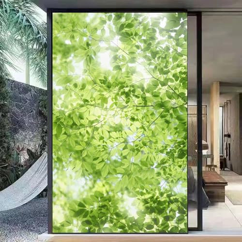 Window Film Privacy Frosted Not Transparent Static Cling Heat Control UV Blocking Green Scenery Glass Sticker(80x120cm)