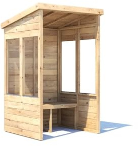 Dunster House Pent Roof Arbour W1.2m x D1.2m / W4' x D4', 4nn Toughened Glazed Panels, Pressure Treated Timber, Compact Garden Seating, Bench, Superfelt and Fixings Included