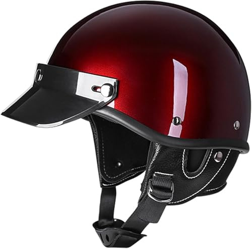 Motorrad Halbhelm Deutscher Stil Vintage Open Face Helmkappe Mit Sonnenblende Dot Ece Approved Chopper Scooter Crash Retro Moped Helme, C, M=57~58cm