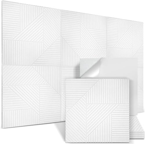 Auslet Lot de 6 panneaux acoustiques autocollants en polyester pour isolation phonique haute densité - 60 x 60 x 1,2 cm - Pour studio, bureau et maison - Blanc