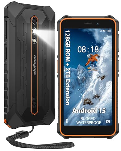 Ulefone RugKing 2 Pro Rugged Phone, 128GB/2TB TF, Dock Charging, Android 15 Smartphones, 5.45 Tough Screen, IP68 Waterproof Outdoor 4G SIM-Free & Unlocked Mobile Phones, 3-Card Slot, NFC, Orange