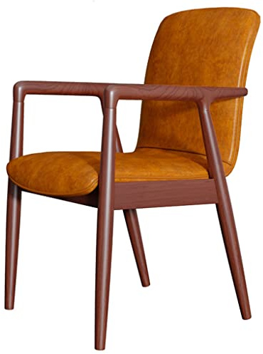 Natliedop Esszimmerstühle mit Armlehnen, Mid-Century-Esszimmerstuhl mit Kunstledersitz, Sessel aus Gummibaumholz, gepolsterte Wohnzimmerstühle für Küche, Schlafzimmer, Café (Farbe: Retro-Gelb)