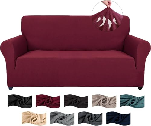 CYCMACO High Elastischer Sofa Überzug rutschfest 2 Sitzer, Burgunderrot | Sofabezug, Couch Bezug Elastischer, Jacquard Sofahusse Mit Armlehnen, Universal Sofa Covers, Couchüberzug Waschbare