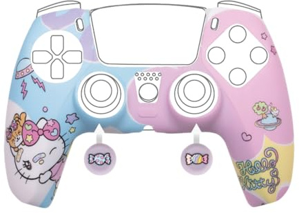 Konix Hello Kitty Coque de Protection pour Manette DualSense PS5 - Silicone - Appuie-Pouces - Bleu et Rose
