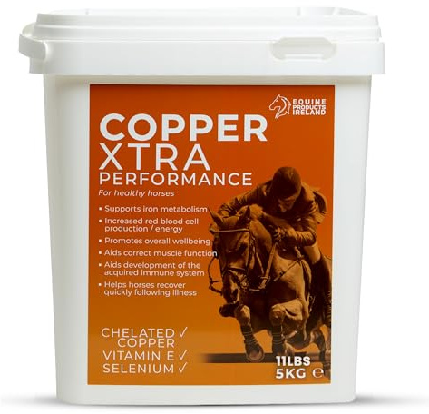Equine Products Ireland – Copper Xtra Performance – Horse Supplements for Muscle Function, Coat Color & Energy, Supports Iron Metabolism & Recovery – 5 kg (11 lbs) Complementary Horse Feed