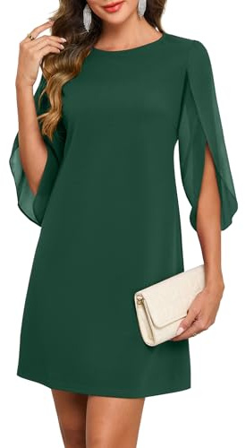 MISSJOY Women's Flutter Sleeve Crew Neck Chiffon Cocktail Mini Dresses | Cape Sleeve, Hidden Back Zipper, Knee Length, Wedding Guest, Semi Formal Dresses for Women, Cruise Party, Funeral