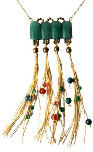CHICNET Brass Ethno Collier Kette Edelsteine Seidenfaden grün blau orange nickelfrei Designer Schmuck
