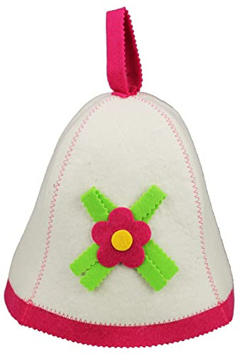 GMMH® Saunahut aus Wollfilz, Saunamütze für Damen, Blumen Muster und Design, Filz Kopfschutz Saunakappe Filzkappe Mütze Filzhut Hut Kappe für Sauna, Banya, Finnische Sauna (Rosa Rand 1078)