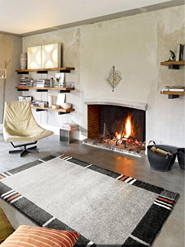 Benuta Shaggy Hochflor Teppich Umbria Border Grau 80x150 cm | Langflor Teppich für Schlafzimmer und Wohnzimmer
