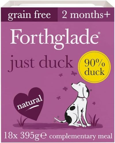Forthglade Complementary Wet Dog Food (18 x 395g Trays) - Grain Free & Hypoallergenic Dog Food, Just 90% Duck with Vegetables, Stomach Sensitive Meals with Natural Ingredients