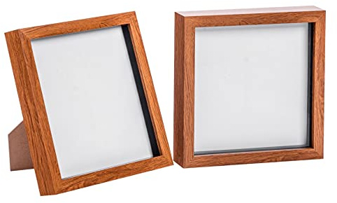 Nicola Spring 3D Shadow Box Photo Frames - 8x8 (20x20cm) - Pack of 2 - Dark Wood 3D Photo Frame Box Picture Frame Box Square Display Case for Crafts, Keepsakes, Wedding, Graduation