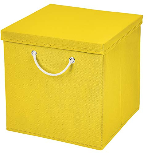 CM3 1 Stück Gelb Faltbox 30 x 30 x 30 cm Aufbewahrungsbox faltbar mit Kordel und mit Deckel