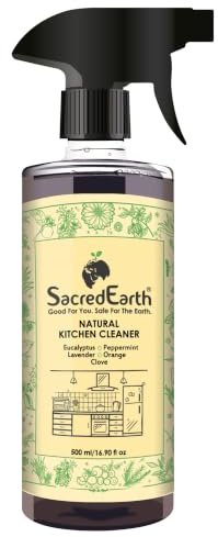 SacredEarth Natural Kitchen Cleaner Spray | Chemical Free & Multi-purpose| Non-Toxic | 500ml Kitchen Wash Spray| Contains Orange, Lavender, Clove, Eucalyptus And Peppermint |