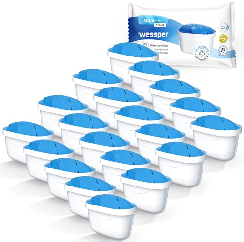 Wessper AQUAMAX SPORT Cartucce filtranti per acqua | Ricambio per Dafi Unimax Aquaphor A5 BRITA Maxtra+ PHILIPS AWP212/10 | confezione da 20