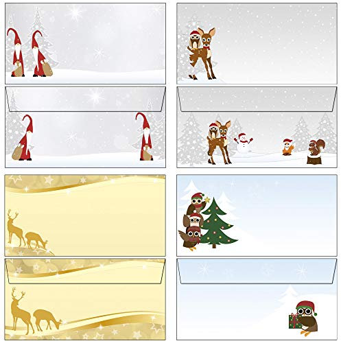 Briefumschläge Mix Best of Weihnachten 4x je 10 Stück DIN lang Wichtel Waldtiere Eulen Rehe BU-Mix DL xmas