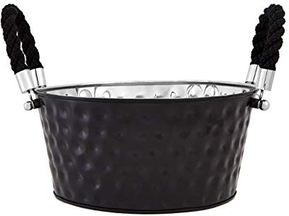Miressa Party Bucket, Hammered Effect/Rope Handle, Black Stainless Steel, Large