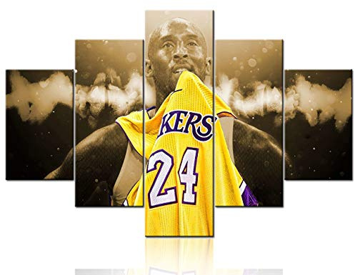 5-teiliges Leinwandbild, Motiv: Sport Los Angeles Lakers, Heimdekoration, Basketball-Drucke auf Leinwand, Kobe Bryant, modernes Kunstwerk für Wohnzimmer, fertig zum Aufhängen, 152.4x101.6 cm (BxH)