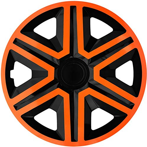 Luckyberg Radkappen - 'Fast LUX/Action' 15 Zoll 4er Set - Universal Fit für Autos und andere Fahrzeuge (Orange/Schwarz)