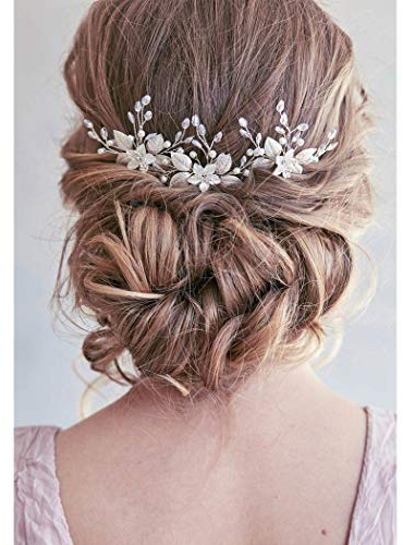 Unicra Silberhochzeit Blume Haarnadeln Braut Kopfschmuck Hochzeit Haarteile Zubehör für die Braut (3er Pack) (Silber)