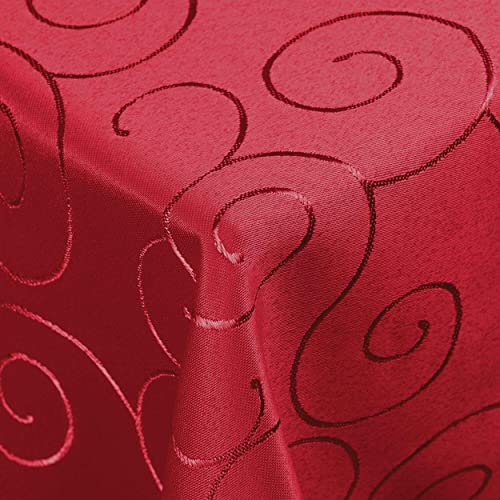 DecoHomeTextil Kringel Tischdecke Eckig 90 x 90 cm Dunkelrot | schwere Qualtität, glänzend, Ornamente, Damast Tafeldecke