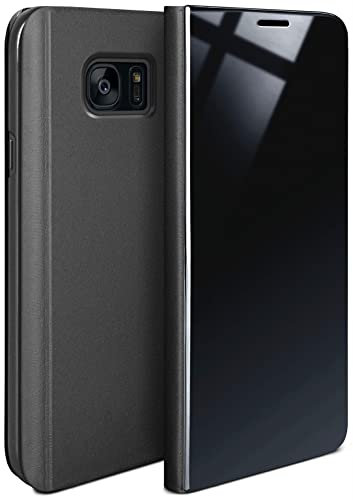 moex Void Case für Samsung Galaxy S7 Hülle in Hochglanz Optik, Clear View Cover Spiegelhülle, Flip Case 360 Grad Schutzhülle mit Spiegel, Rundumschutz Handyhülle, Anthrazit