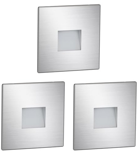 ledscom.de 3 Stück LED Treppenlicht/Wandeinbauleuchte FOW für innen und außen, Downlight, eckig, edelstahl, 85 x 85mm, warmweiß