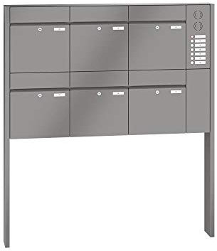 RENZ/Plan / 6er Freistehende Briefkastenanlage Standbriefkasten mit Sprechfeld/RAL-Farbe 9007 Volumen 28 L/zum Einbetonieren/Dein-Briefkasten.de