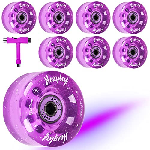 Nezylaf 8 Stück 32 x 58 mm, 82 A Quad Roller Skate-Rollen mit multifunktionalem, tragbarem Skateboard-T-Werkzeug für zweireihiges Skaten, Ersatzzubehör, geeignet für drinnen und draußen