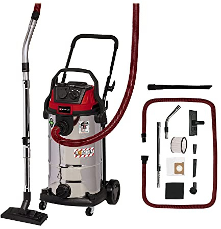 Einhell Nass-Trockensauger TE-VC 2340 SACL (1500 W, HEPA-Faltenfilter, Filterreinigungssystem, 40l, Staubschutzklasse L, Automatiksteckdose, inkl. umfangreiches Zubehör, Flexible Fugendüse lang)