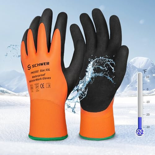 Schwer 2 Paar Wasserdichte Arbeitshandschuhe, Level C schnittfeste Gefrierhandschuhe, Winter Handschuhe zum Schneeschaufeln und Eisfischen, PFAS Frei, XXL