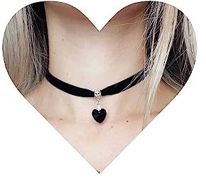 Yheakne Punk Collier ras du cou en velours noir Collier pendentif coeur d'amour Vintage Collier ras du cou en satin noir Collier gothique rétro en cuir Collier chaîne Bijoux pour femmes et filles