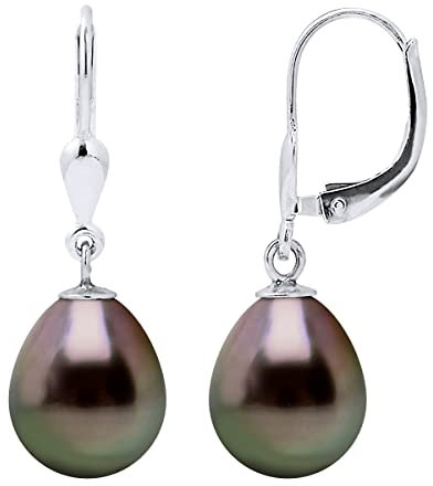 PEARLS & COLORS - Hängeohrringe Tahiti-Zuchtperlen Birne 9-10 mm - Qualität A+ - Erhältlich in Gelbgold & Weißgold - Damenschmuck