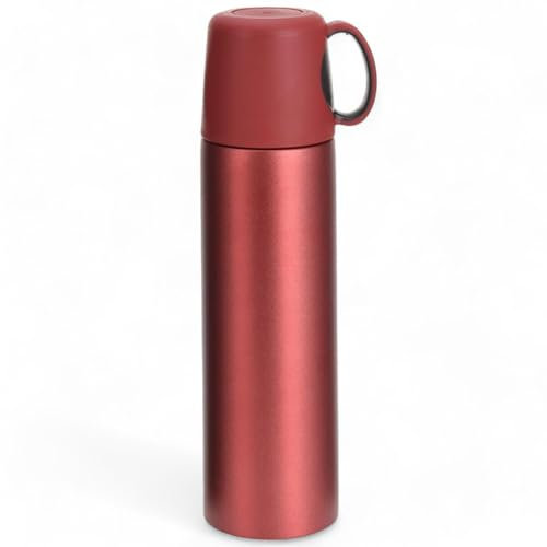 Thermoflasche Thermokanne Isolierflasche Isolierkanne 500ml - Edelstahl, Doppelwandisolierung, Quick Press Verschluss, 12h heiß, 24h kalt (Rot)