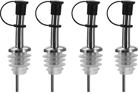 Westmark 4 Spirituosen-/Öl-Ausgießer für Flaschen, mit Schlaufenkäppchen, mit Luftröhrchen, Metall/rostfreier Edelstahl, Silikonkorken, Inox Standard, Silber, 453322E3