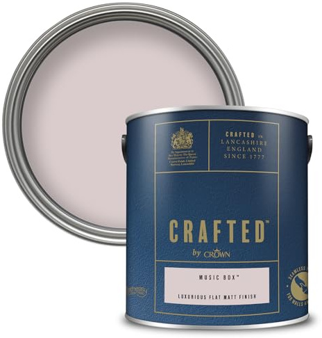 Crown CRAFTED Music Box Matt Emulsion Pink Paint 2.5L | Soft Dusky Pink velvety flat matt finish for interior walls, ceilings & wood. Soft to touch, hides imperfections, low VOC