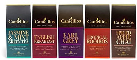 Premium Tea Selection, Five Tea Blends, Camellios (5 Pack, 15 Tea Bags Each)
