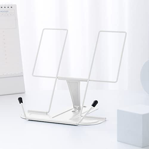 Leseständer mit Metallbügel, Multifunktions Verstellbar Buchstützen Buchständer für Arbeitszimmer, Buch Magazin Menü Ipad, Kochbuch, Noten, Büro, Schule, These, Studentenpreise(Weiß)