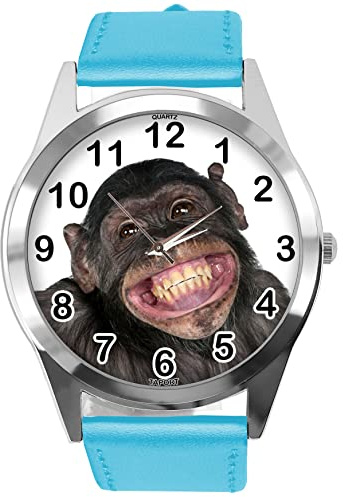 TAPORT Blue Leather Round Watch for Fans of Monkey