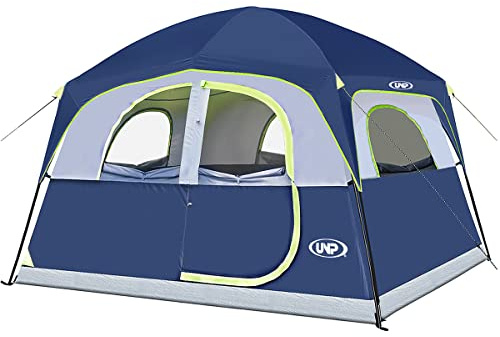 UNP Tents 6 Person Waterproof Windproof Easy Setup,Double Layer Family Camping Tent with 1 Mesh Door & 5 Large Mesh Windows -10'X9'X78in(H) (Dark Blue)