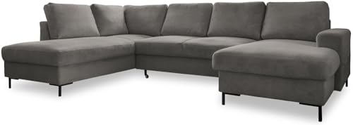 Cord Sofa U Form mit Schlaffunktion - Ecksofa mit Schlaffunktion und Bettkasten, Wohnlandschaft U Form, XXL Couch U Form, Big Sofa XXL, Eckcouch mit Schlaffunktion und Bettkasten, (Couch Grau Links)