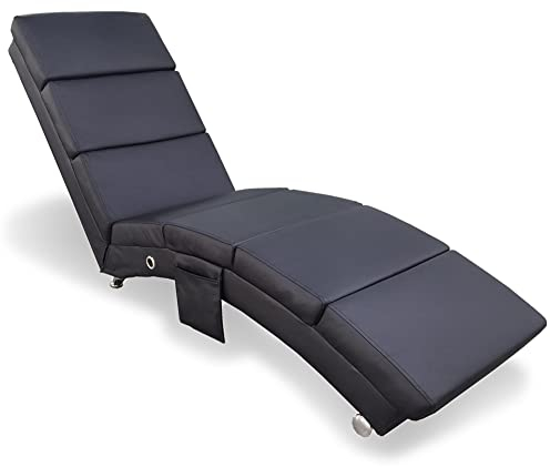 BAKAJI Chaise Longue Liegestuhl Relax Stuhl Sofa Lounge Kunstleder Schwarz, Holz, Medium