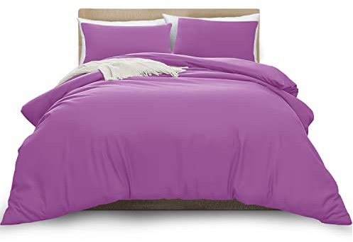 MOONLIGHT20015 Super King Duvet Cover Purple Solid Soft Super King Bedding Duvet Cover Set with 2 Matching Pillowcases