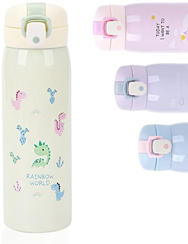 Bouteille d'eau pour Enfants 500ml, Gourde Enfant Inox Isotherme sans BPA, Gourde Isotherme Enfant pour Garçons Filles, Bouteille d'eau Réutilisable-Garde 12 Heures Chaudes et 24 Heures Froides Jaune