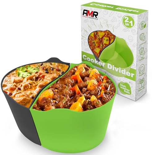AMR 2in1 Slow Cooker Liners, Silicone Crockpot Liner for Cooking 2 Dishes Simultaneously, Fits 5-6 qt Crockpots, Leak Proof & Dishwasher Safe