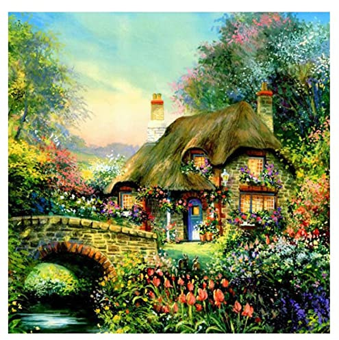 Taxpy Kreuzstich Stickpackungen Vorgedruckt, Landschaft Cartoon Haus Bedruckter Stoff Kreuzstichmuster Stickerei Handarbeit Handarbeit Nähen Sticken Set Erwachsene Kreuzstich Bild,Sticken Set Anfänge