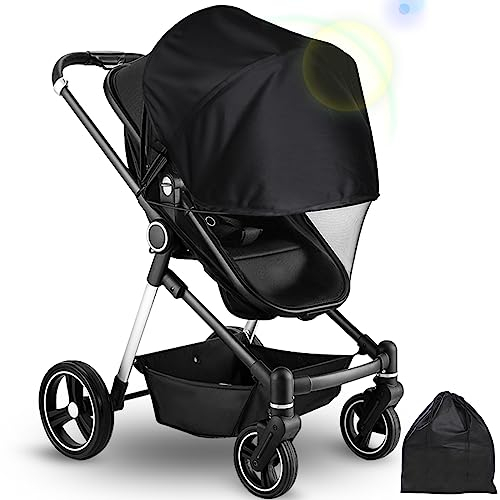 Hianjoo 2-in-1 Kinderwagen Sonnensegel und Mückennetz, Universal Sonnenschutz für Kinderwagen Buggy mit UV Schutz 50+, Insektenschutz Mückennetz mit 3D Unterstützung und Zweiwege Reißverschluss