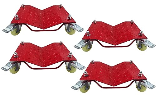 4 Stück Heavy Duty Rad Dolly Auto Reifen Heringe Set für Abschlepp- oder Fahrzeuglagerung Möbel Movers 4,5 kg Kapazität schwarz (rot, 4 Dollies)
