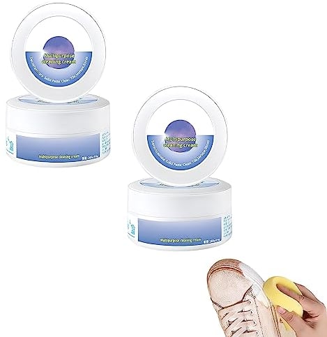 All Purpose Cleaning Removal Decontaminate, Multi Functional Cleaning And Stain Removal Cream, Multipurpose Cleaning Cream, White Shoe Cleaning Cream with Sponge (2PCS)